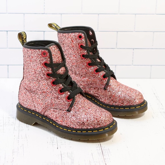 Dr. Martens Shoes - Dr. Martens 1460 Farrah Pink Glitter Lace Up Combat Boots Women's Size 7